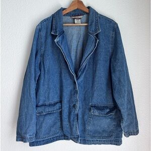 VTG 90s denim blazer by TUDOR COURT 2XL blue wash jean jacket